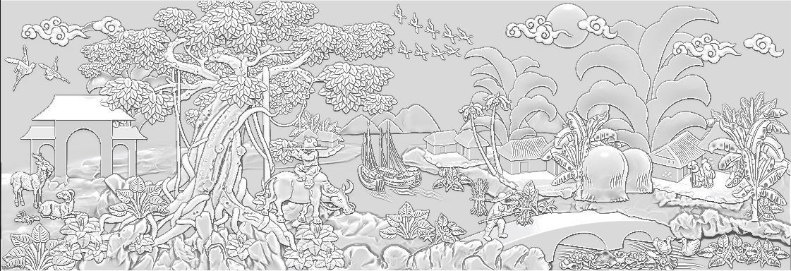 Mural landscape wood carving file stl OBJ and ZTL for CNC 3D print model_1