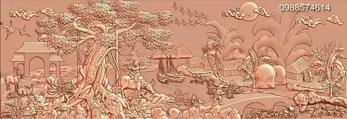 Mural landscape wood carving file stl OBJ and ZTL for CNC