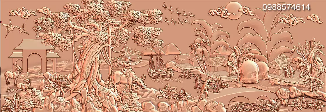 Mural landscape wood carving file stl OBJ and ZTL for CNC 3D print model_0