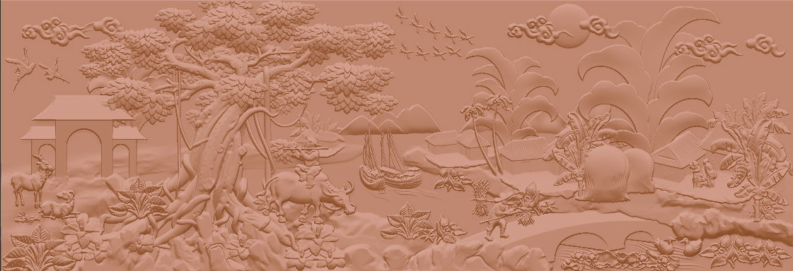 Mural landscape wood carving file stl OBJ and ZTL for CNC 3D print model_13