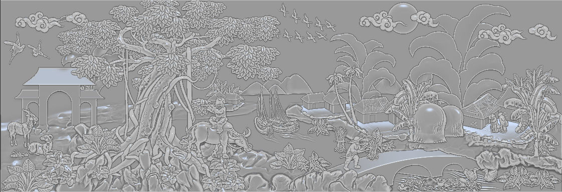 Mural landscape wood carving file stl OBJ and ZTL for CNC 3D print model_5