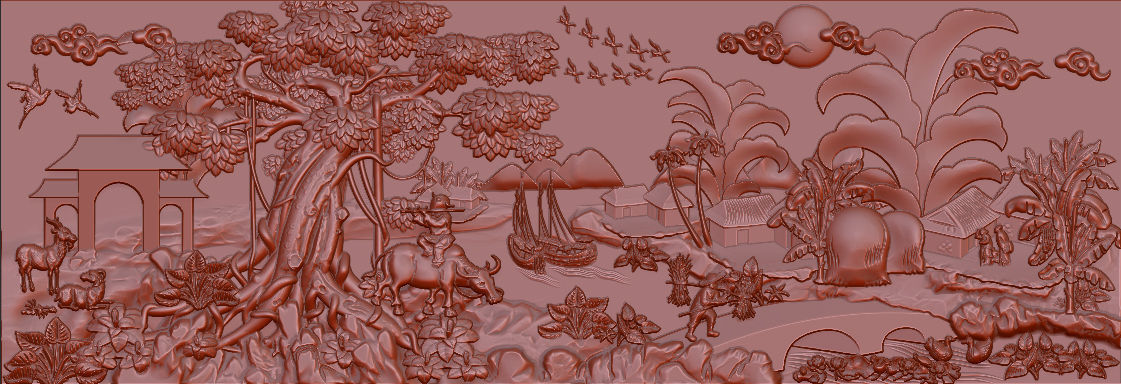Mural landscape wood carving file stl OBJ and ZTL for CNC 3D print model_18
