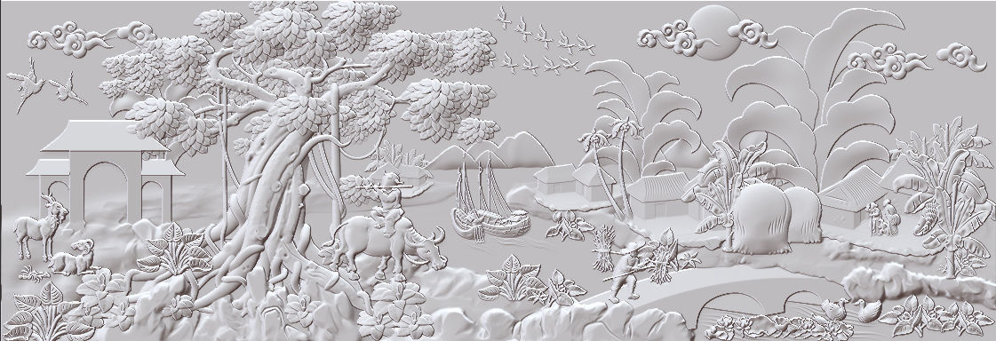 Mural landscape wood carving file stl OBJ and ZTL for CNC 3D print model_2