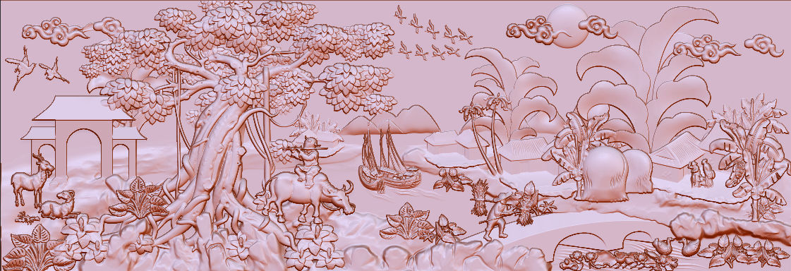 Mural landscape wood carving file stl OBJ and ZTL for CNC 3D print model_17