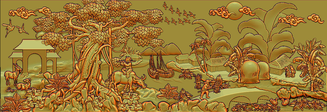 Mural landscape wood carving file stl OBJ and ZTL for CNC 3D print model_21