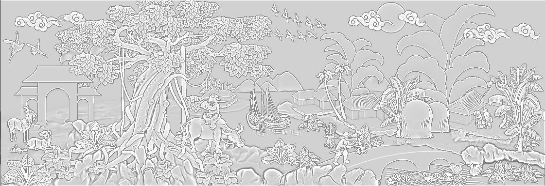 Mural landscape wood carving file stl OBJ and ZTL for CNC 3D print model_7