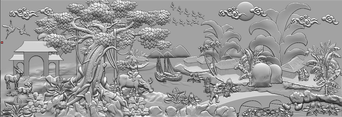 Mural landscape wood carving file stl OBJ and ZTL for CNC 3D print model_3