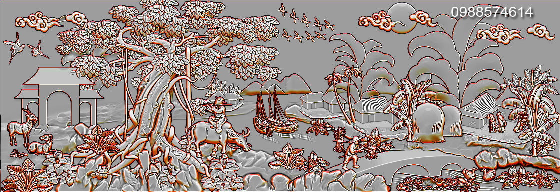 Mural landscape wood carving file stl OBJ and ZTL for CNC 3D print model_22