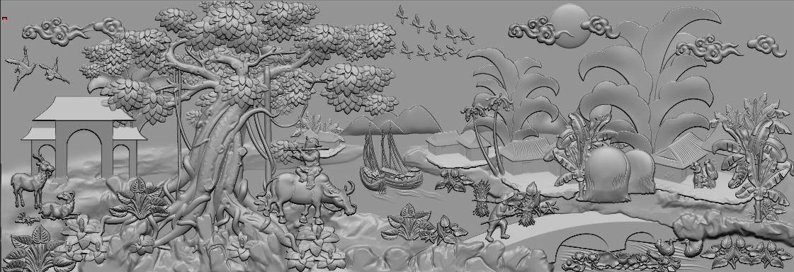 Mural landscape wood carving file stl OBJ and ZTL for CNC 3D print model_15
