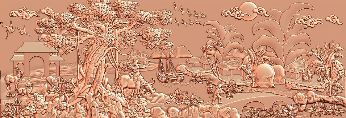 Mural landscape wood carving file stl OBJ and ZTL for CNC 3D print model_20