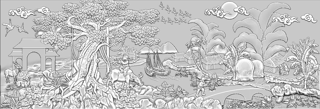 Mural landscape wood carving file stl OBJ and ZTL for CNC 3D print model_6