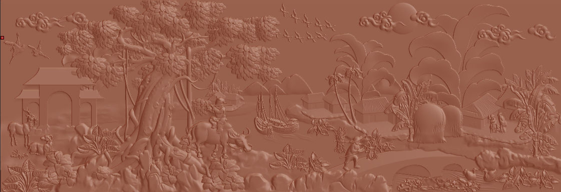 Mural landscape wood carving file stl OBJ and ZTL for CNC 3D print model_11