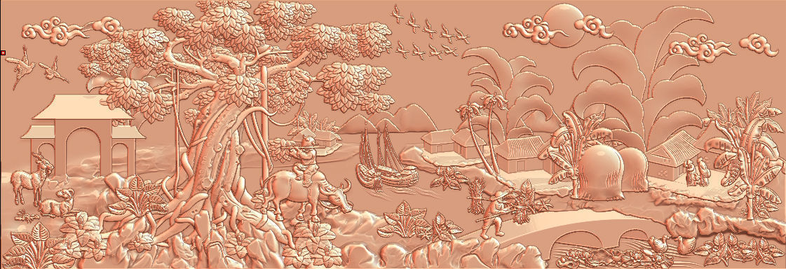 Mural landscape wood carving file stl OBJ and ZTL for CNC 3D print model_19