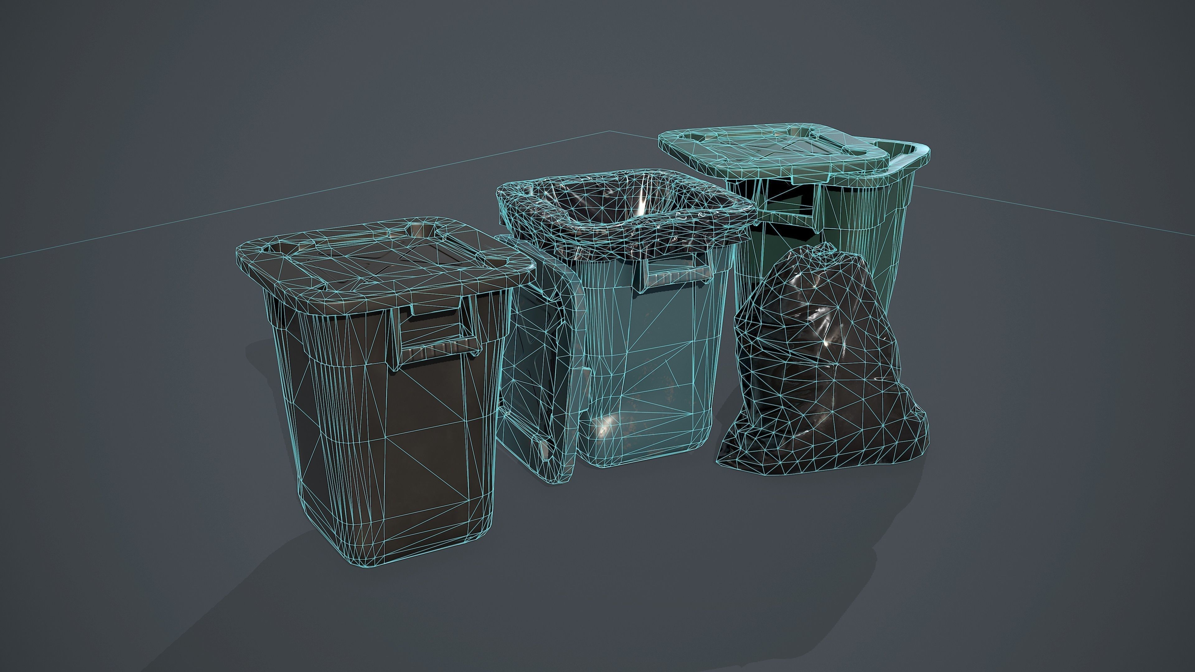 Trash Bag and Containers Low-poly 3D model_8