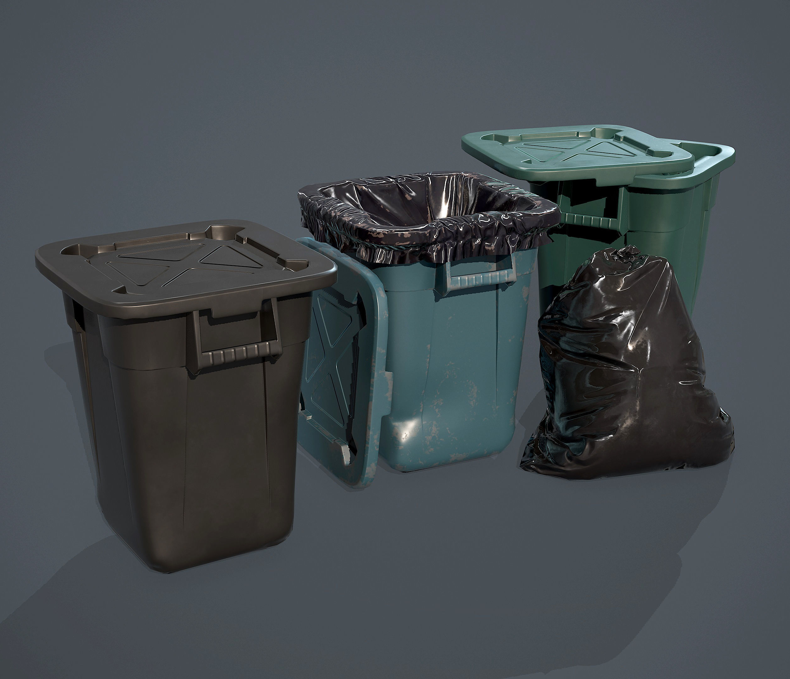 Trash Bag and Containers Low-poly 3D model_0