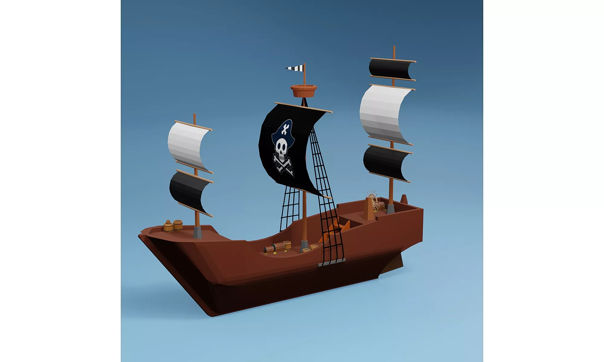 Low Poly Pirate Ship 3D Model Wooden Galleon Sailing Vessel Free low-poly 3D model