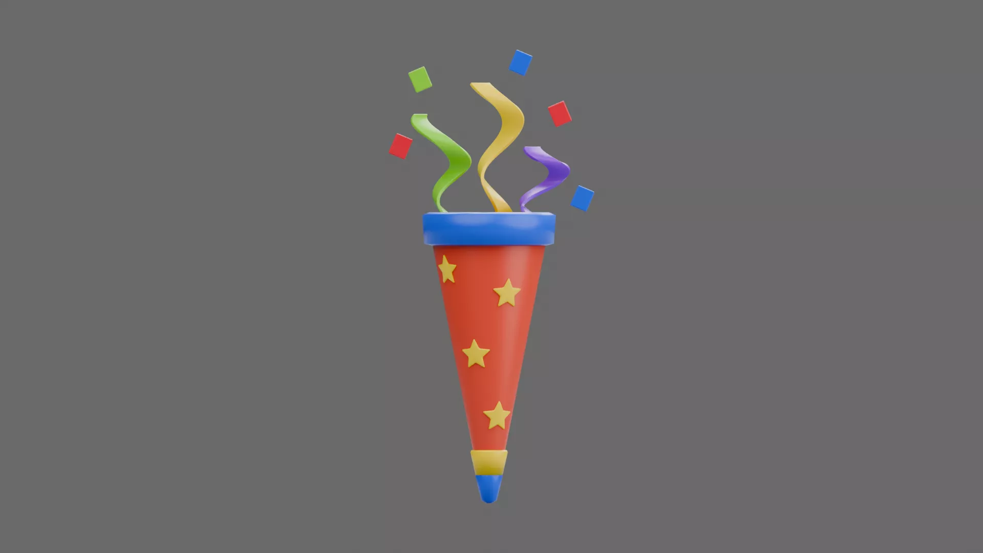 Red Celebration Popper with Star Motifs Low-poly 3D model
