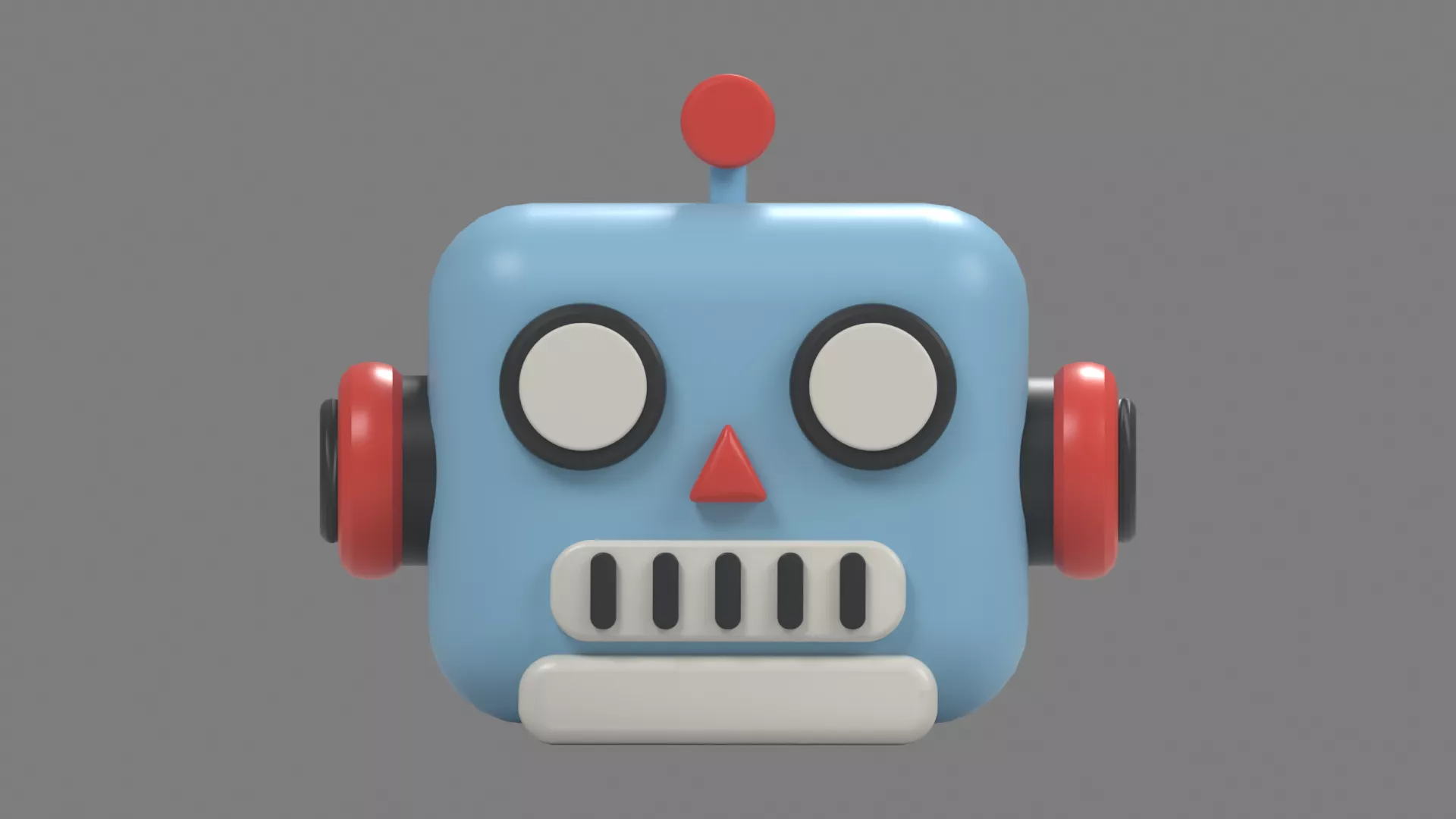 Blue Retro Robot Head with Red Earpieces Low-poly 3D model
