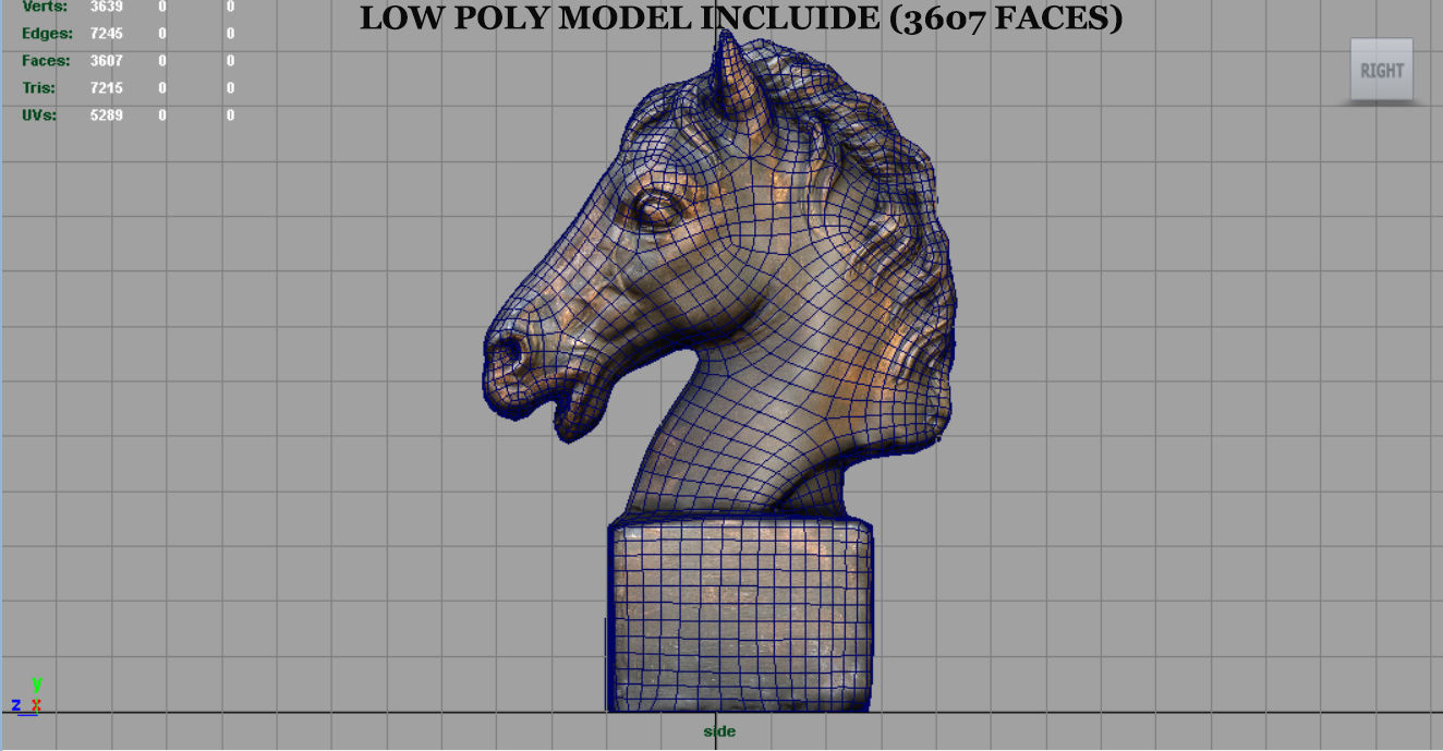 Horse Bust Low-poly 3D model_17