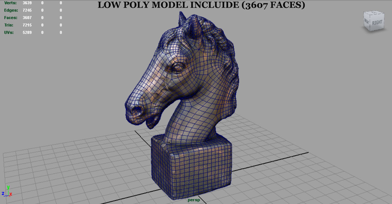 Horse Bust Low-poly 3D model_15