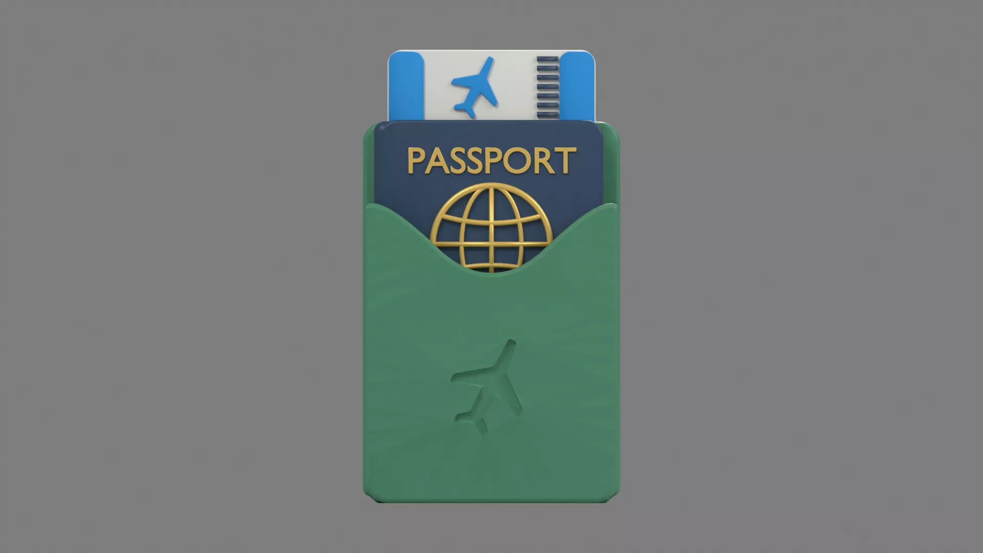 Green Passport Wallet with Boarding Pass Low-poly 3D model