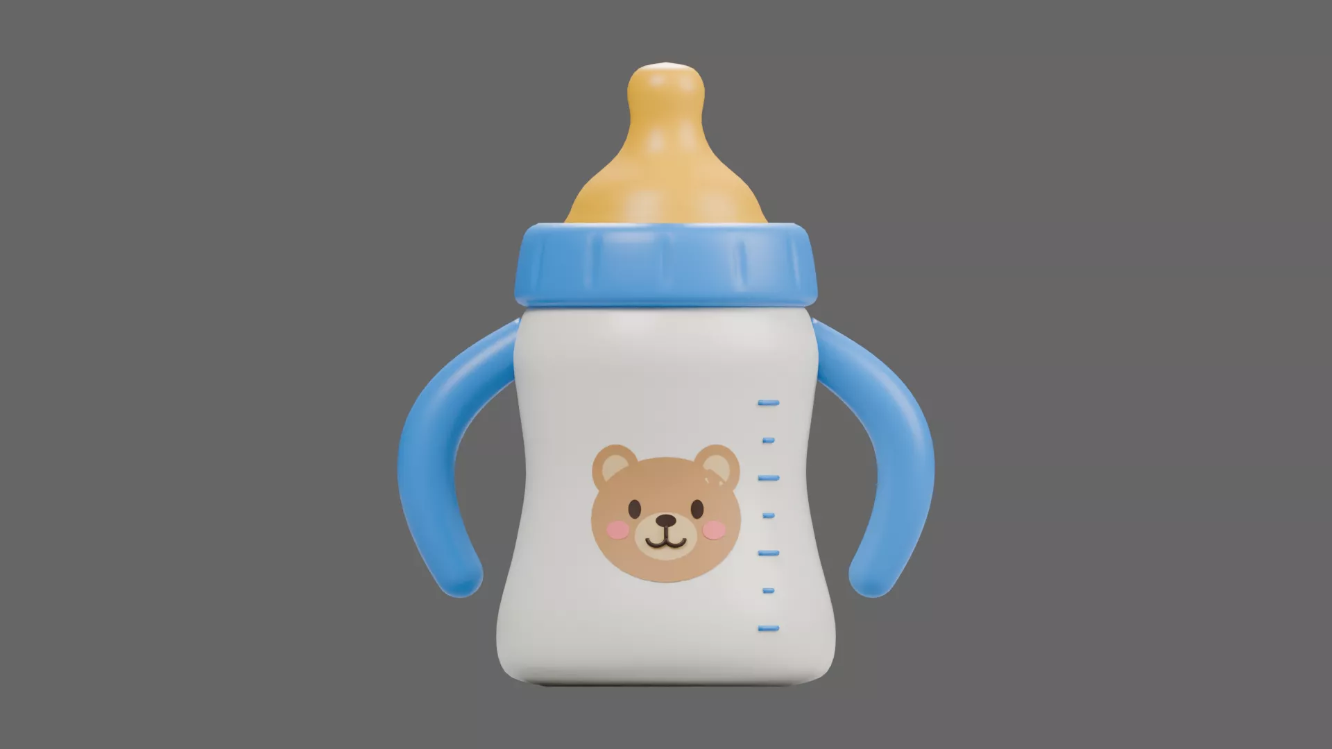 Blue Handle Baby Bottle with Bear Design Low-poly 3D model
