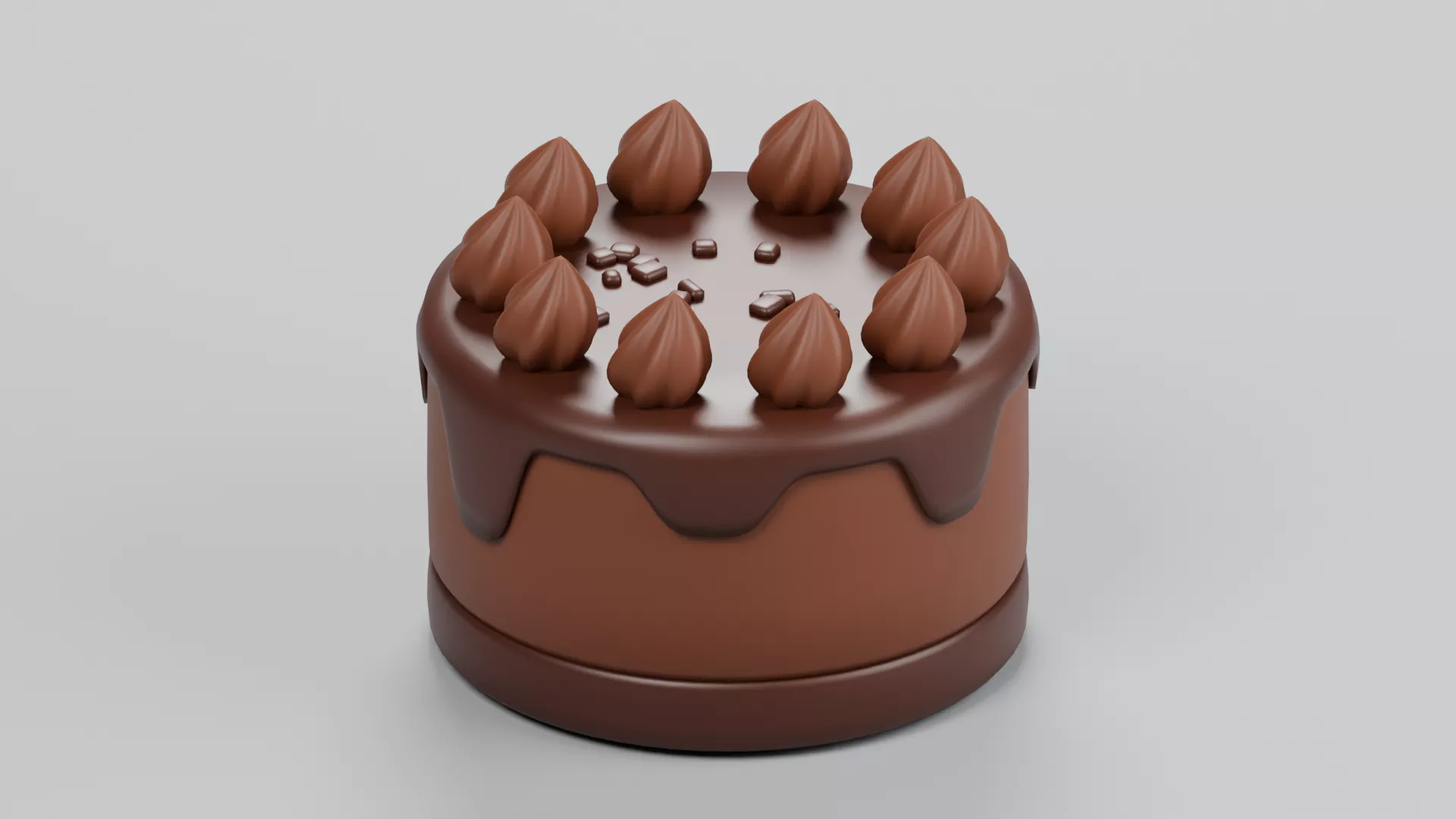 Round Chocolate Cake with Cream Peaks Low-poly 3D model