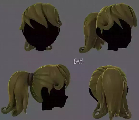3D Hair style for girl V02 Low-poly 3D model