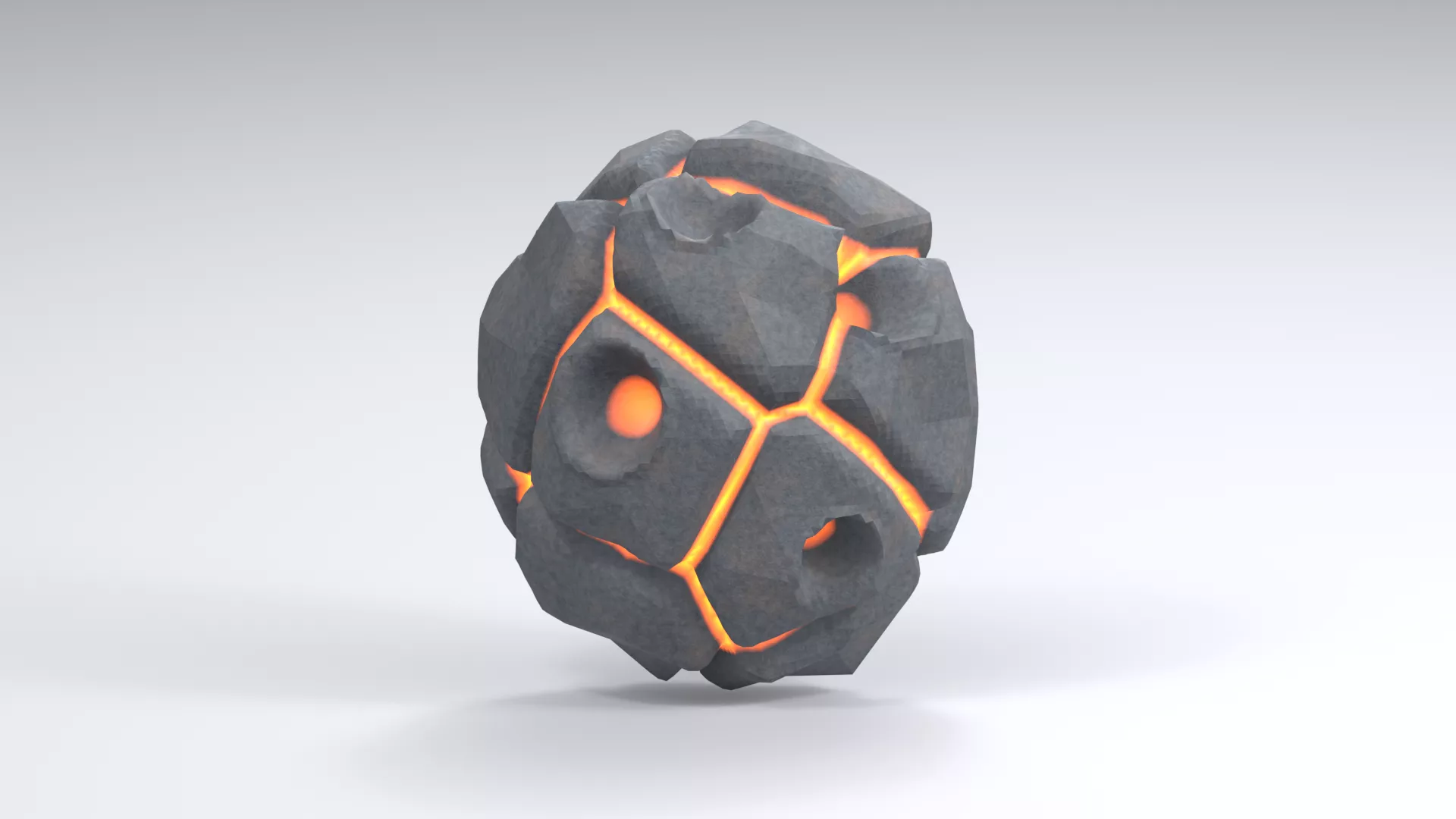 Dark Meteorite with Glowing Orange Cracks Low-poly 3D model