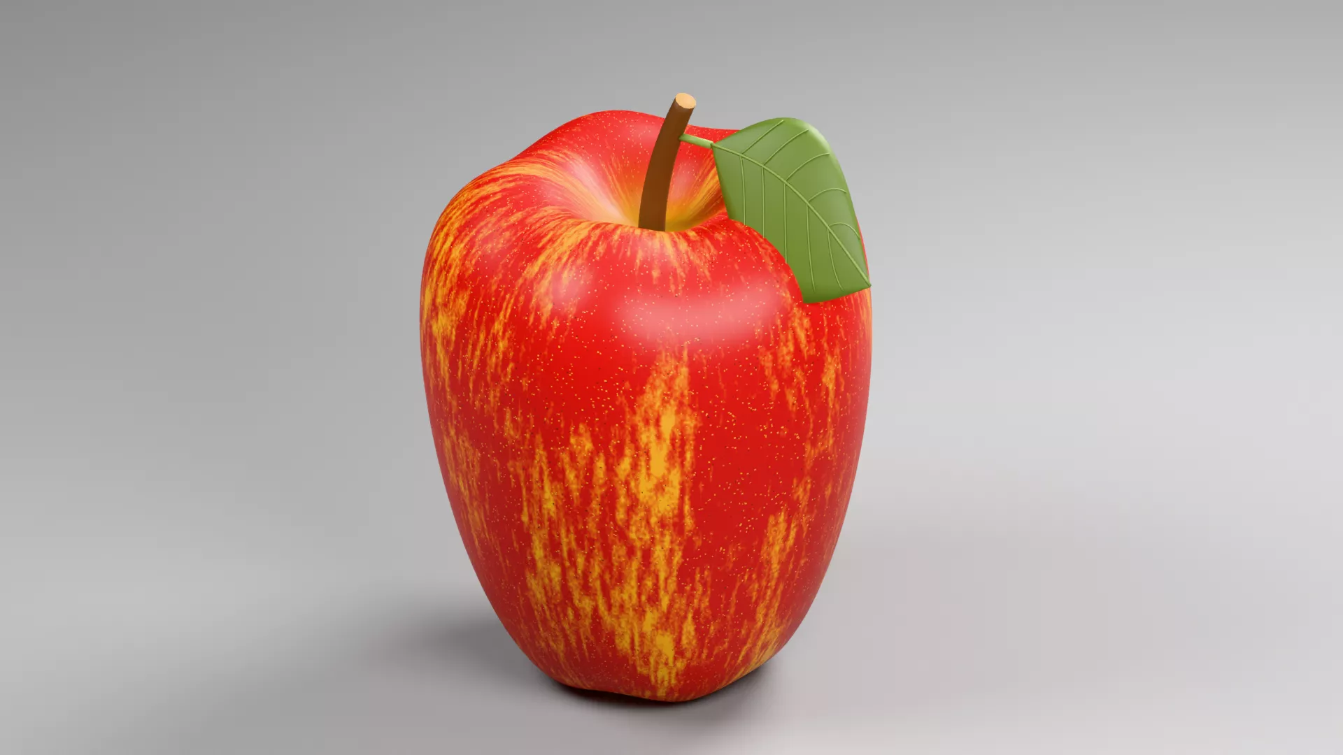 Tall Red Gala Apple with Green Leaf Low-poly 3D model