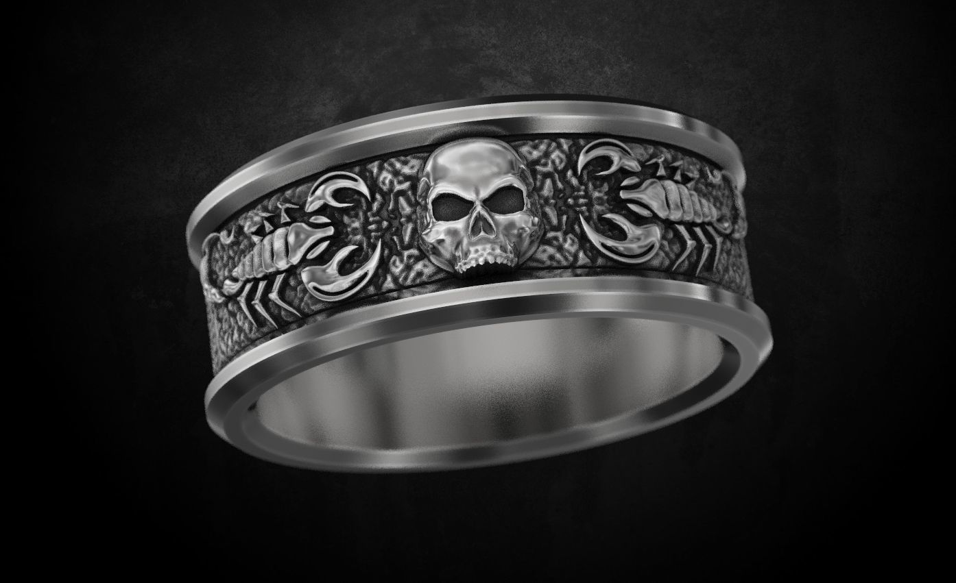 Scorpion ring and skull 137 3D print model_3