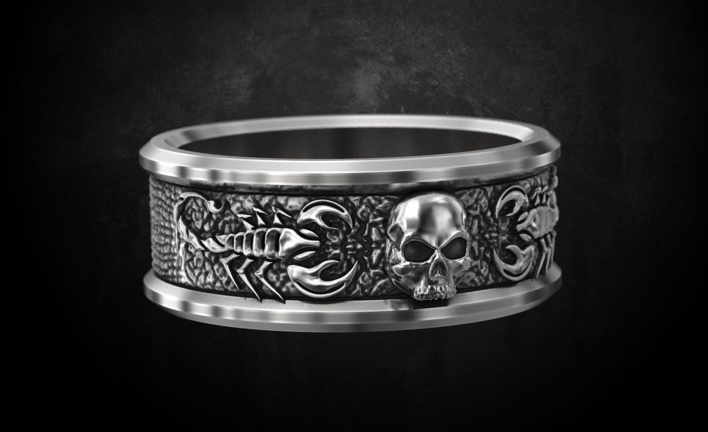 Scorpion ring and skull 137 3D print model_4