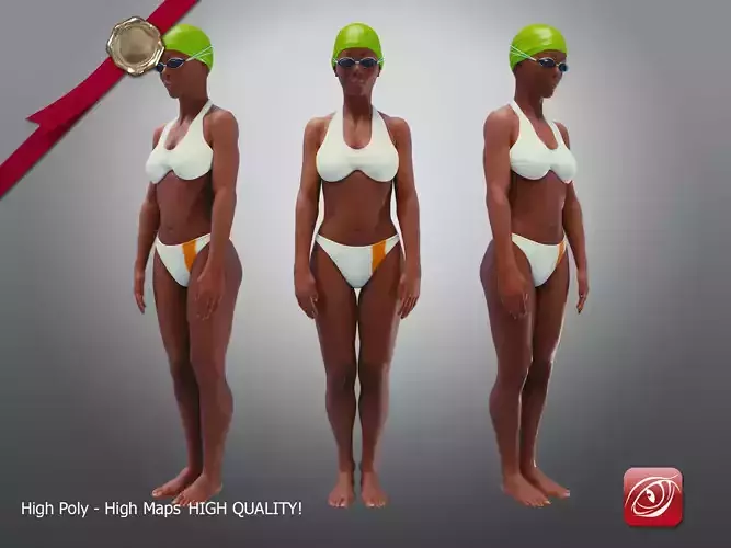 SwimmingpoolgirlBCasualC 3D model woman wearing swimsuit and goggles