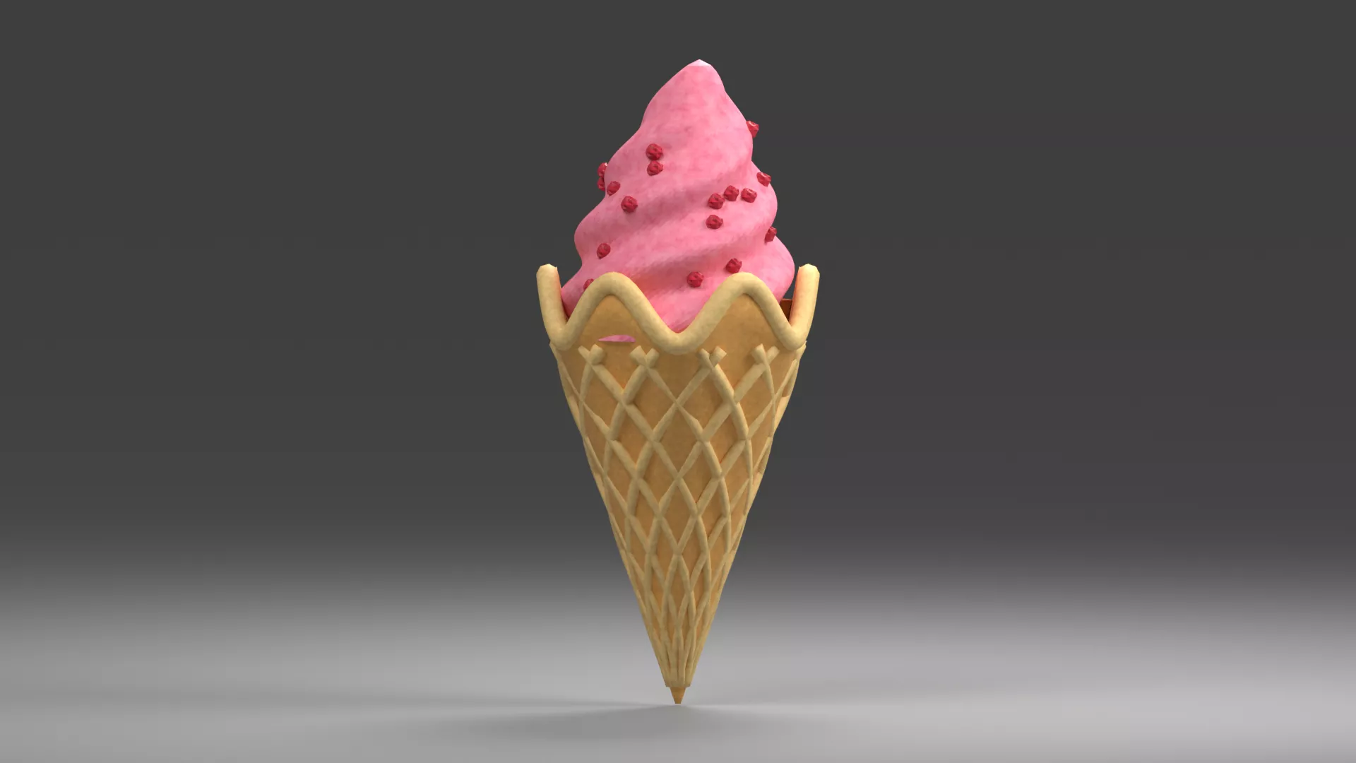 Strawberry Soft Serve in Waffle Cone Low-poly 3D model