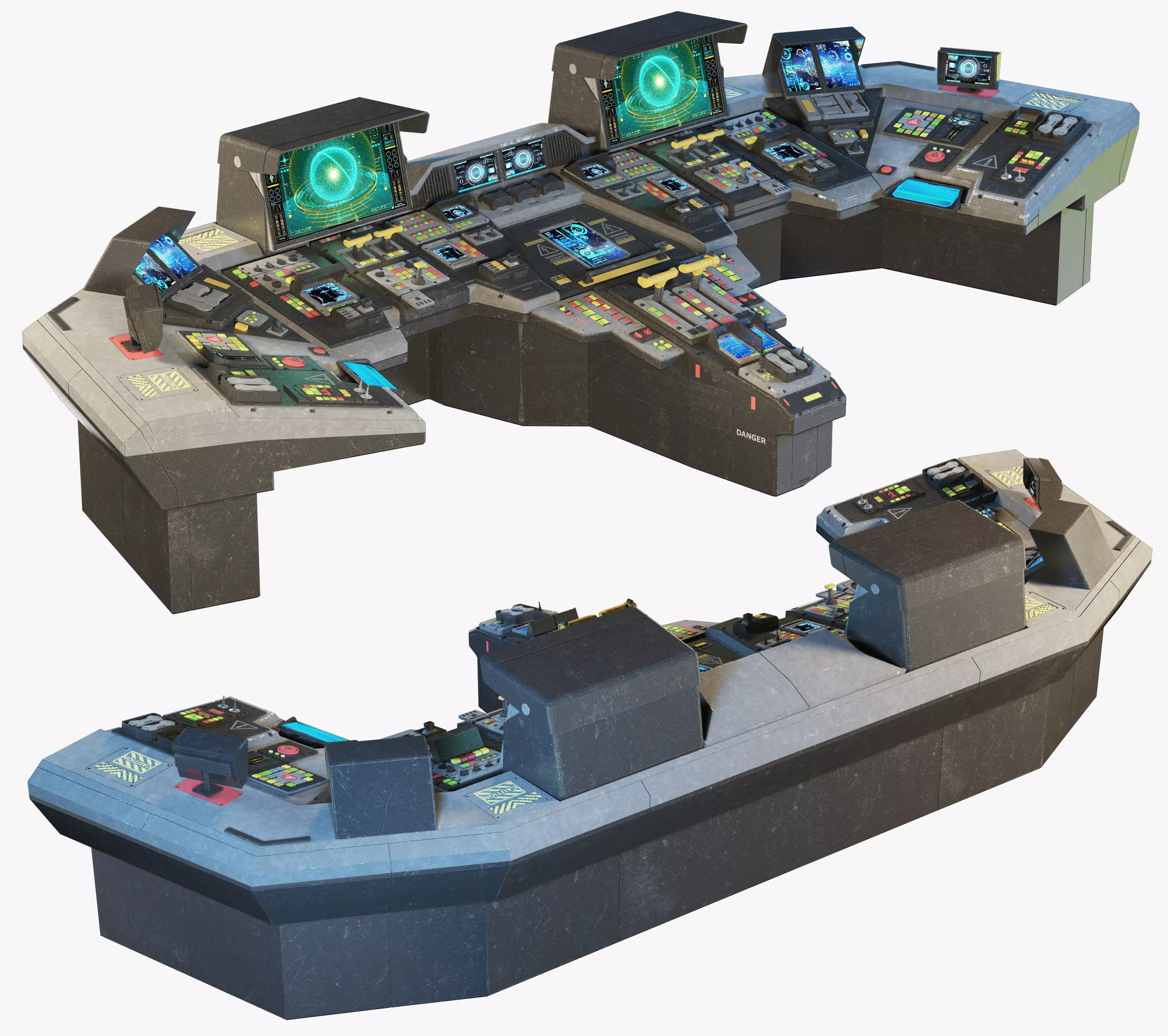 Spaceship bridge textured 3D model_0