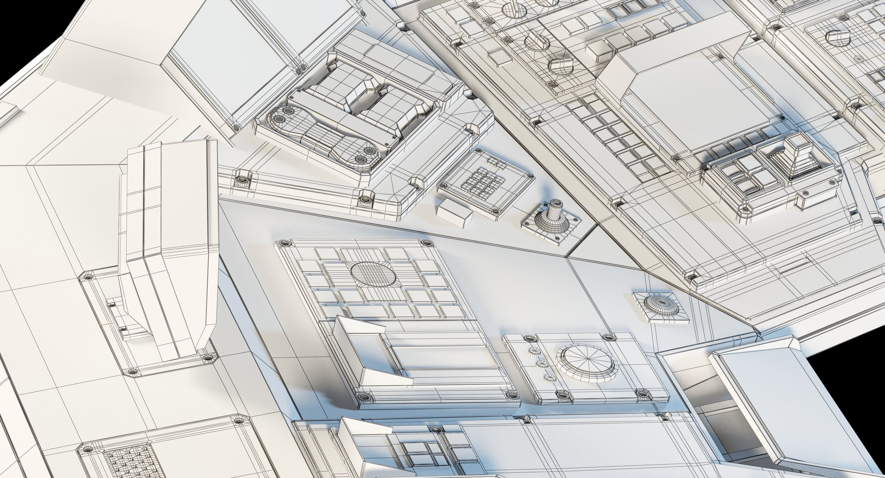 Spaceship bridge textured 3D model_34