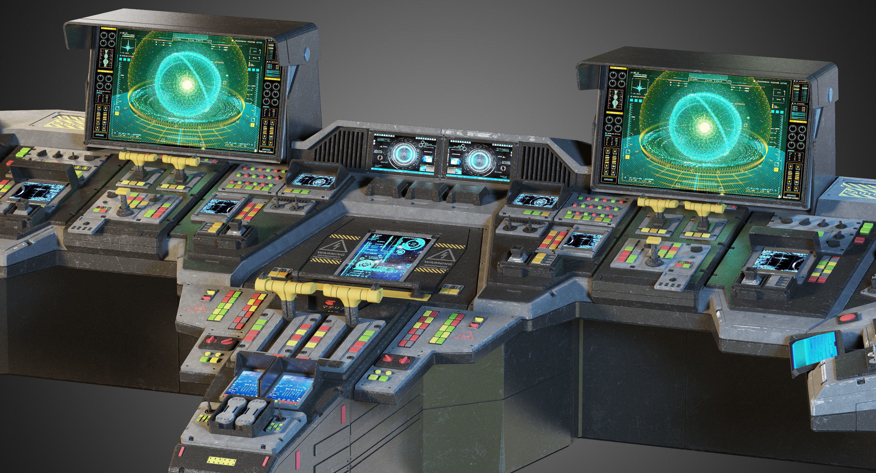 Spaceship bridge textured 3D model_17