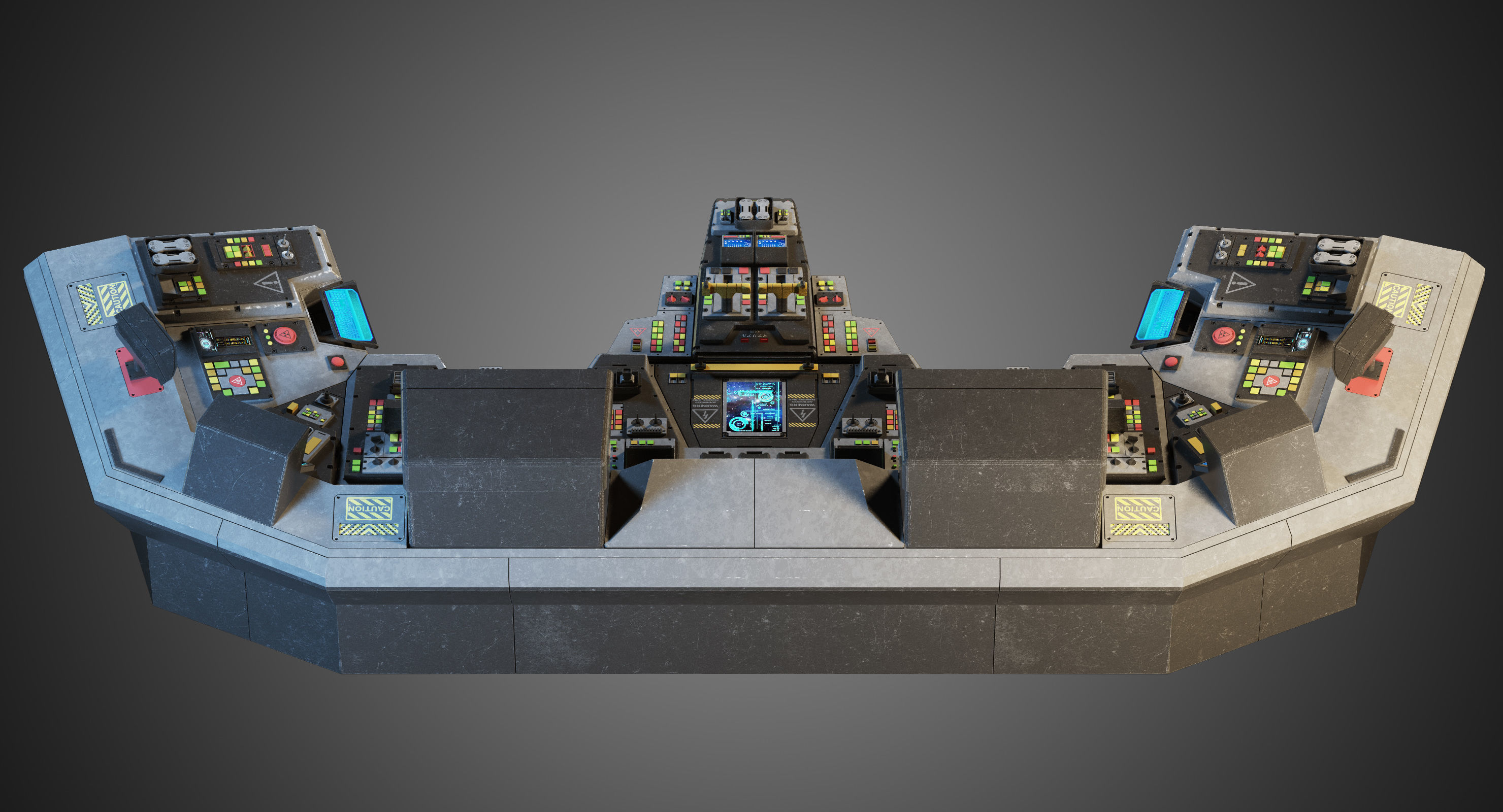 Spaceship bridge textured 3D model_3