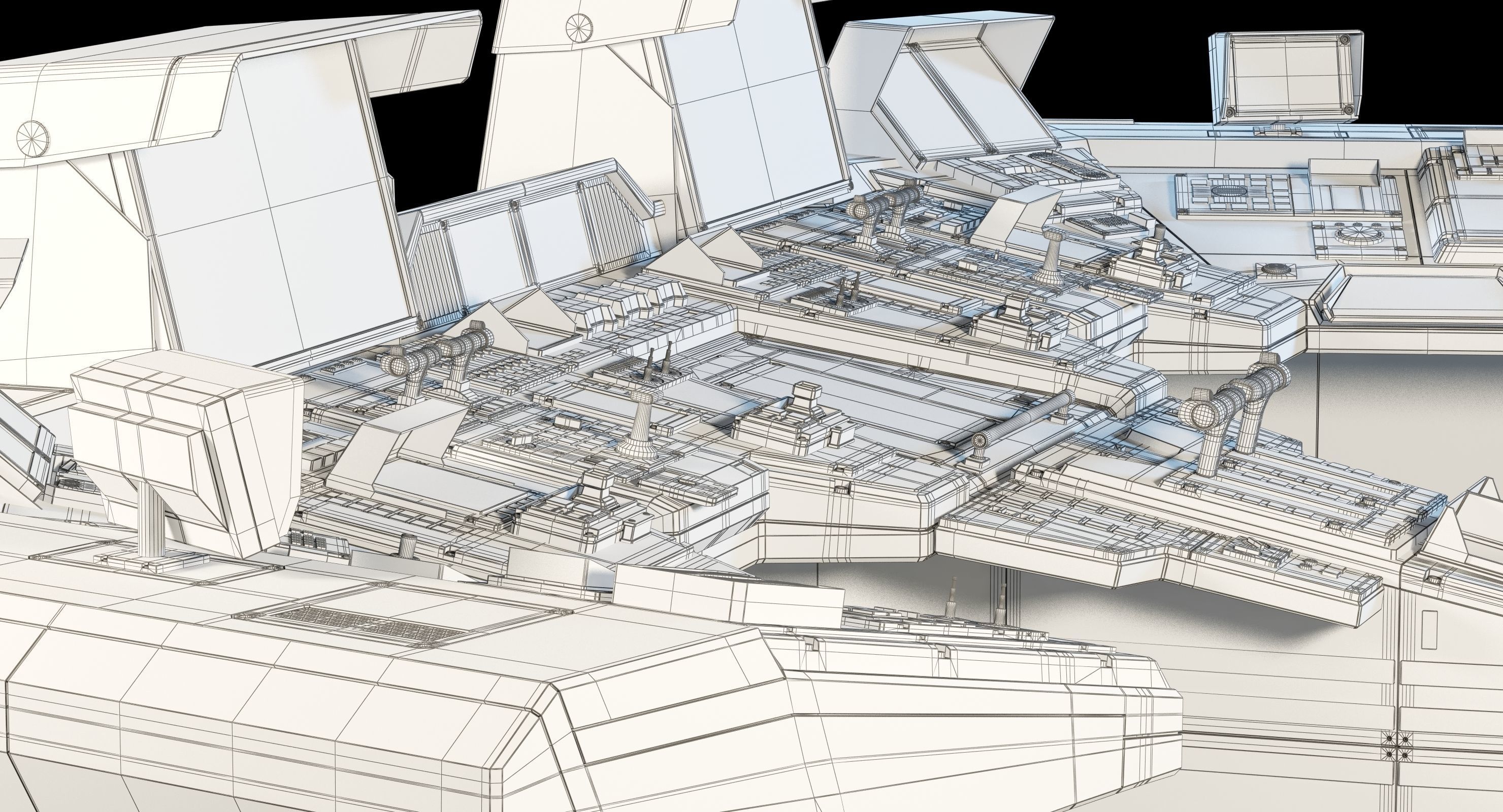Spaceship bridge textured 3D model_35