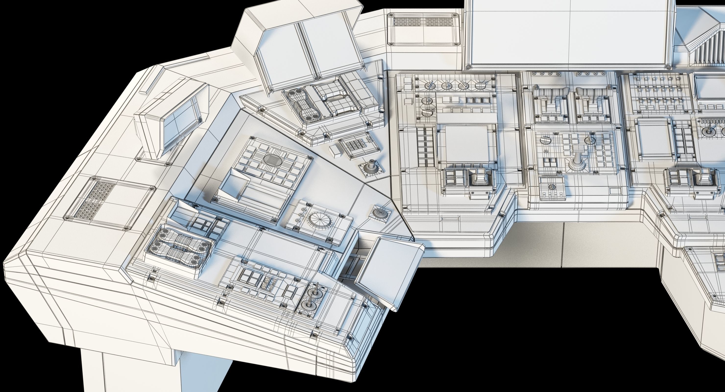 Spaceship bridge textured 3D model_36