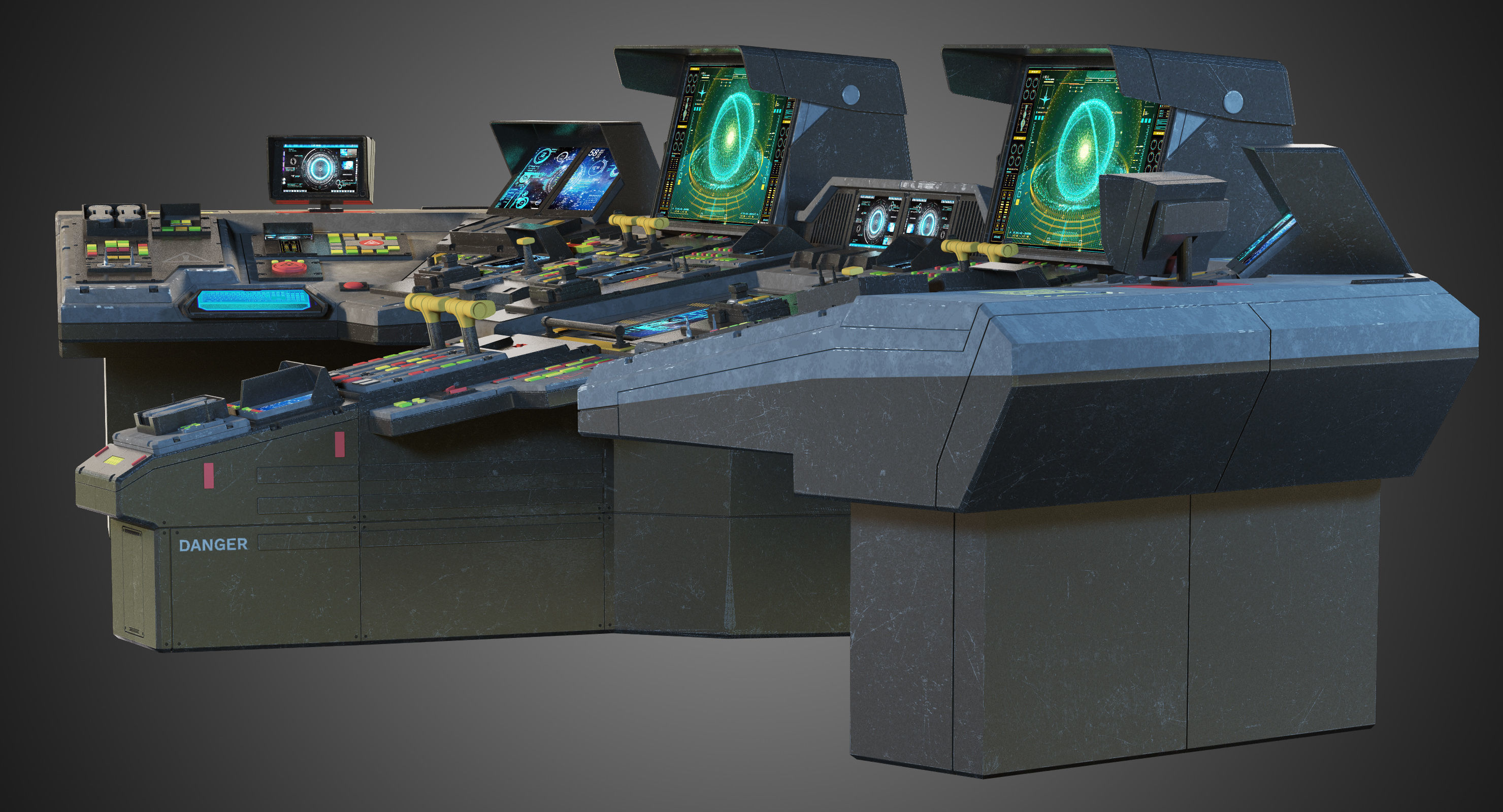Spaceship bridge textured 3D model_6