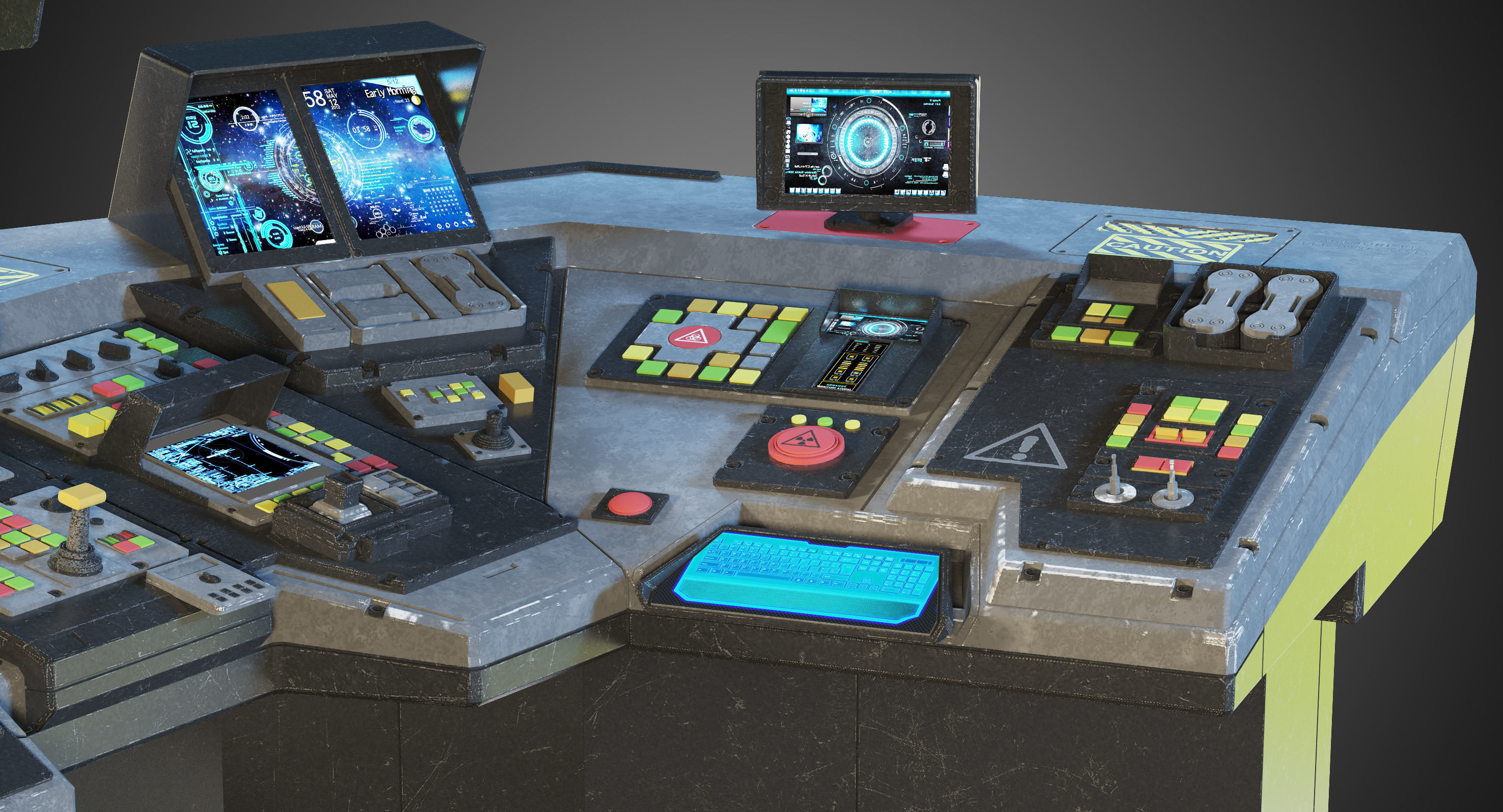 Spaceship bridge textured 3D model_7