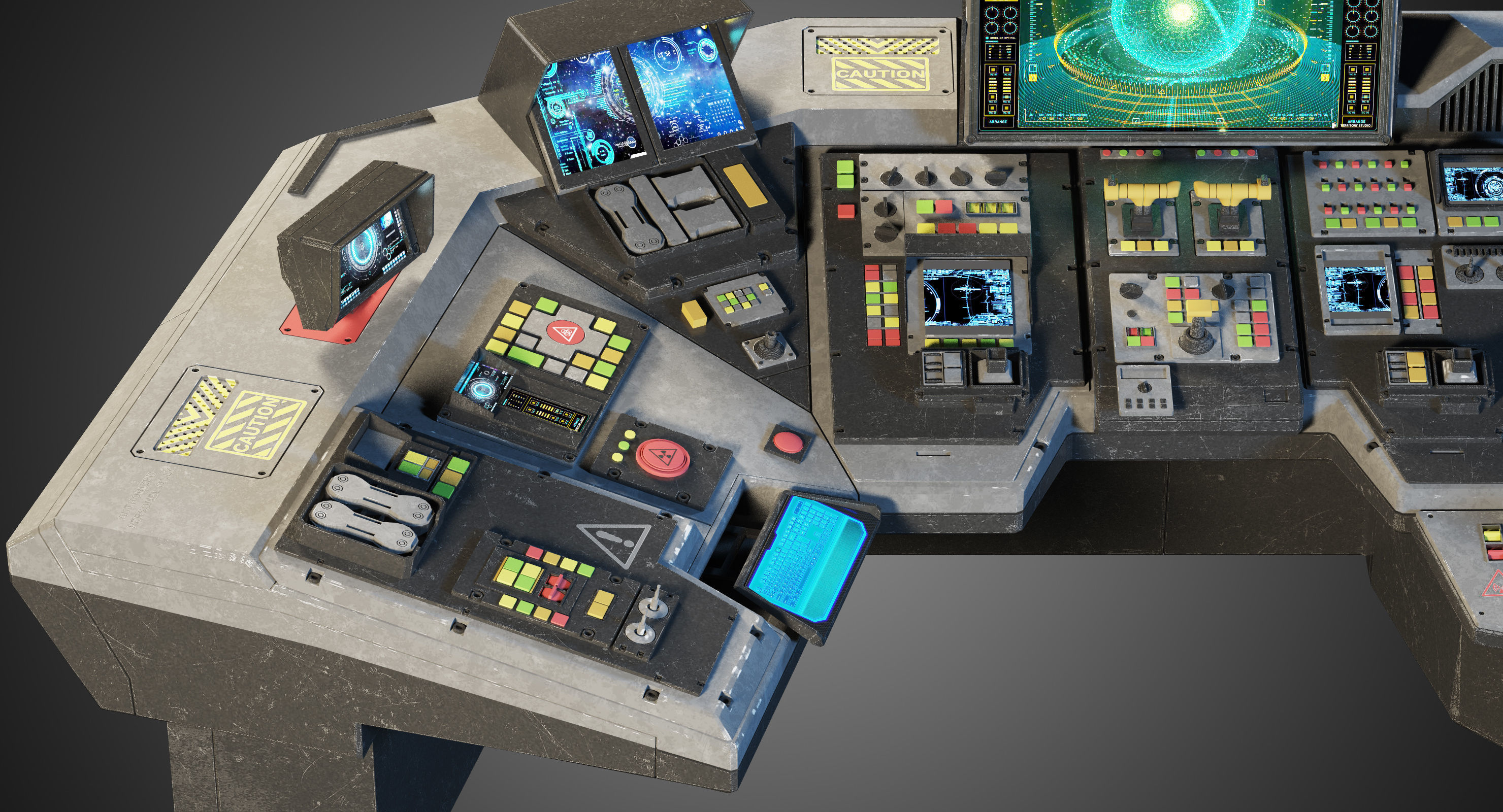 Spaceship bridge textured 3D model_16