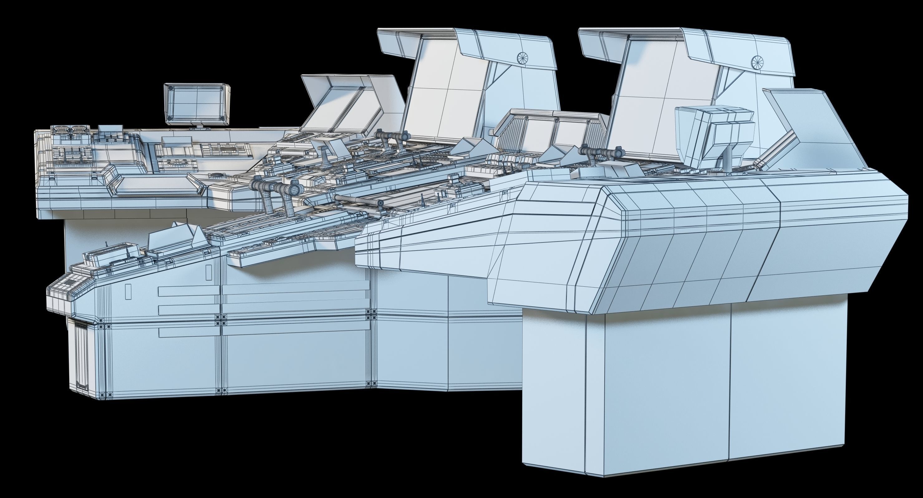 Spaceship bridge textured 3D model_25