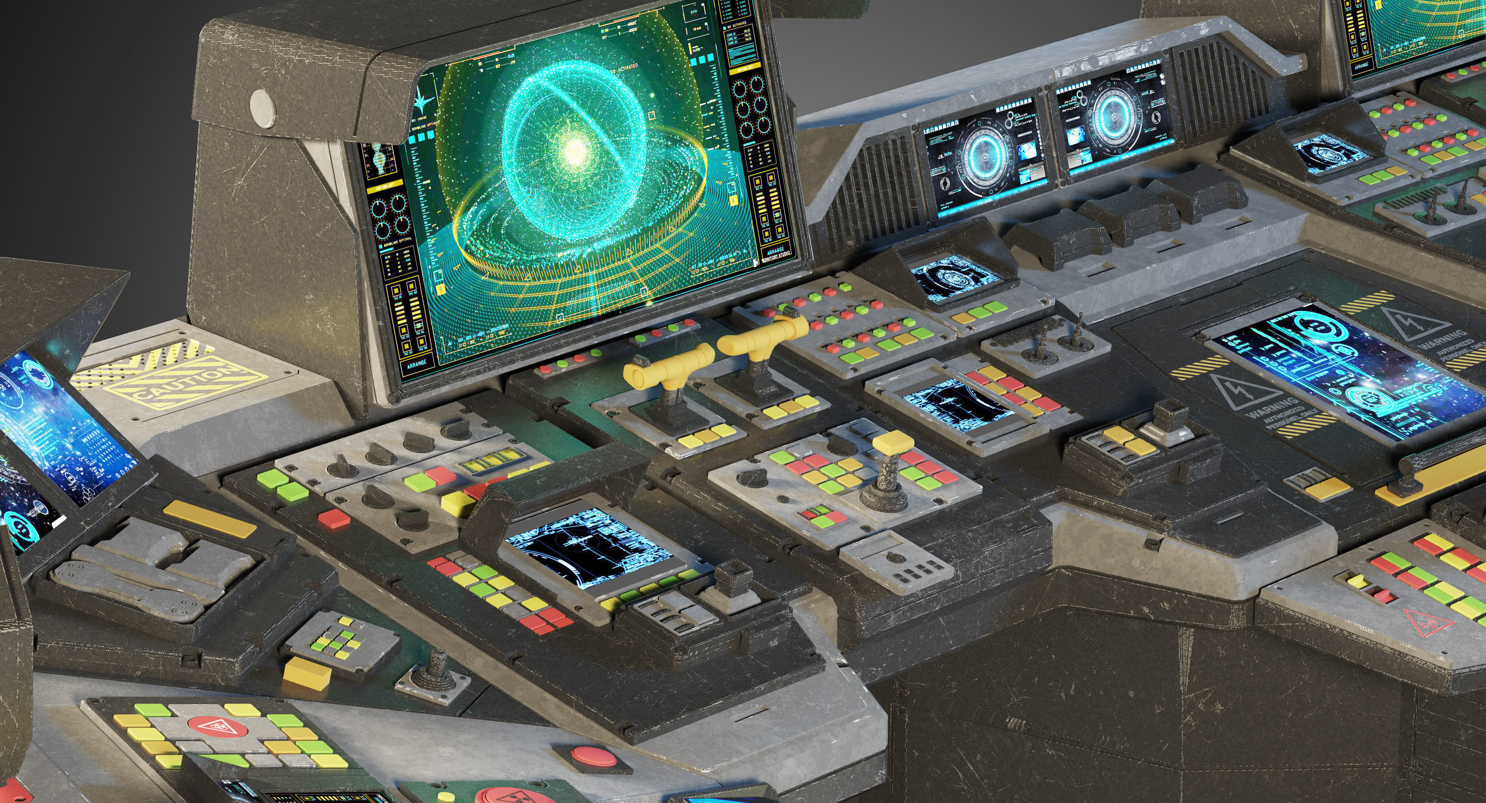 Spaceship bridge textured 3D model_9