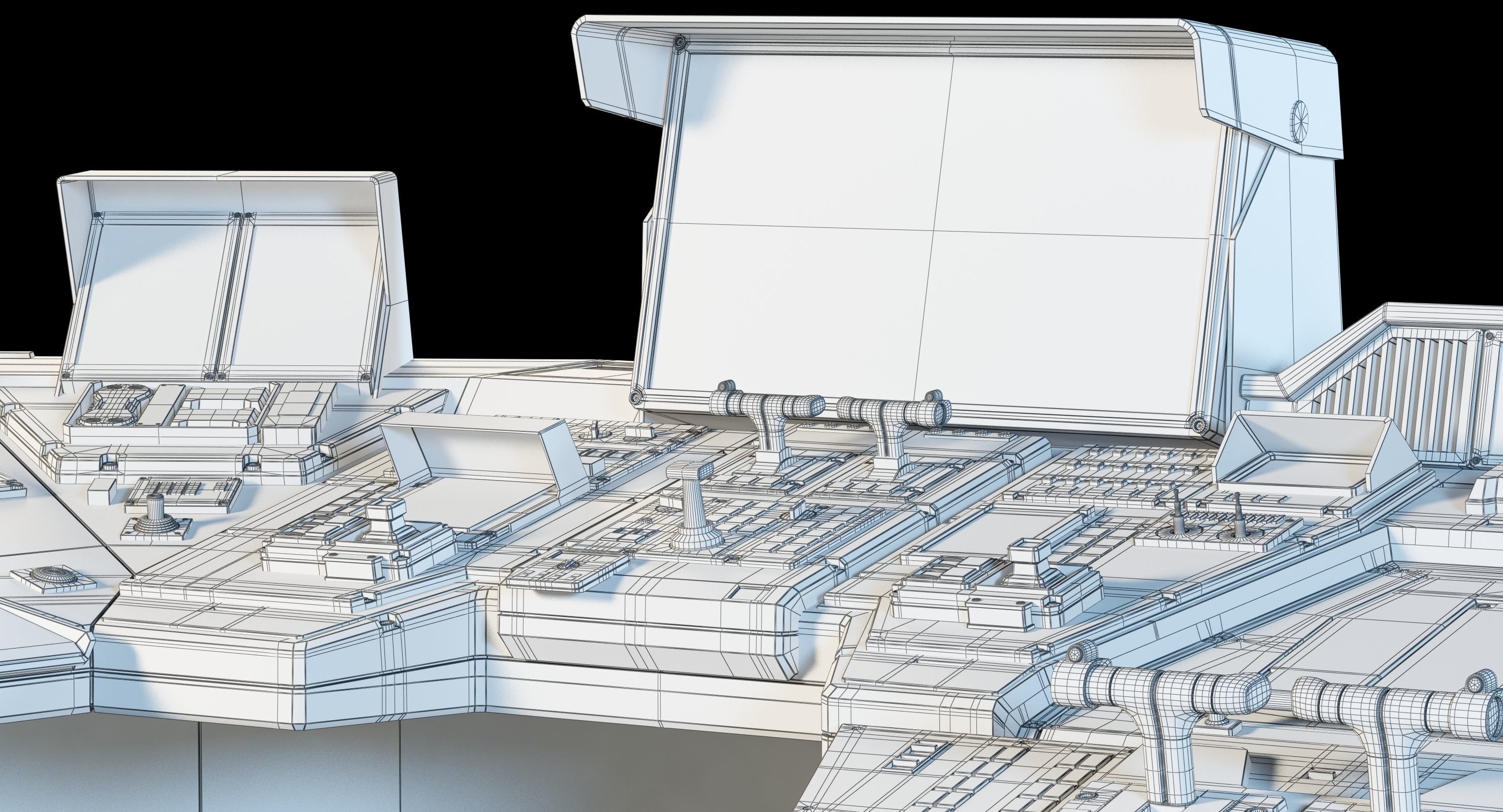 Spaceship bridge textured 3D model_27