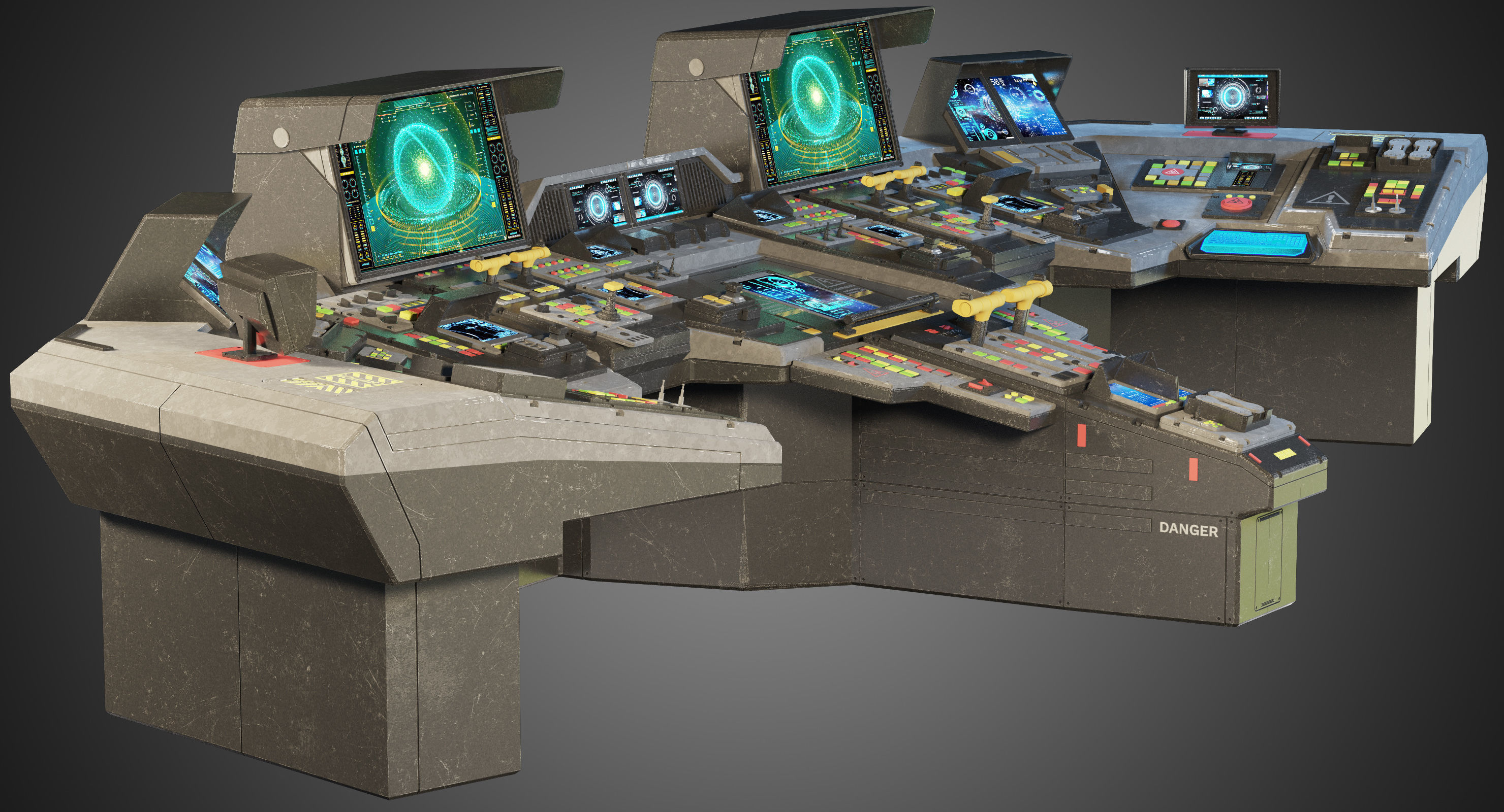 Spaceship bridge textured 3D model_11