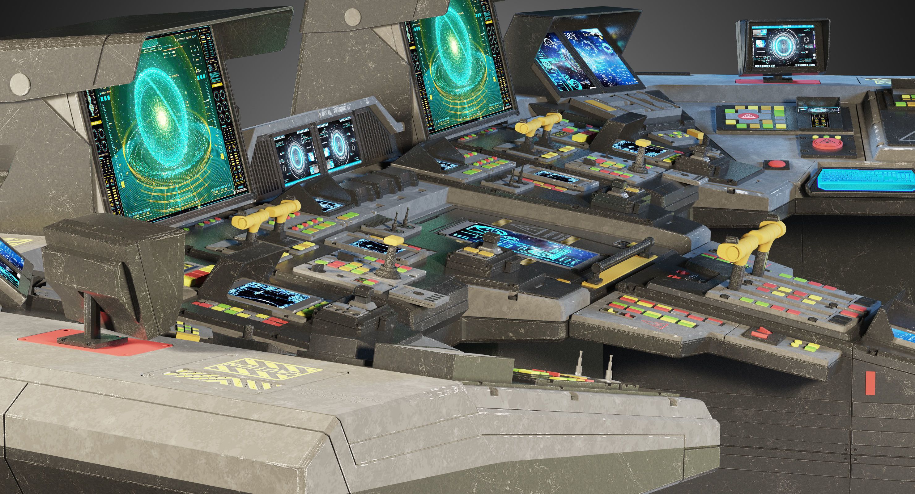 Spaceship bridge textured 3D model_12