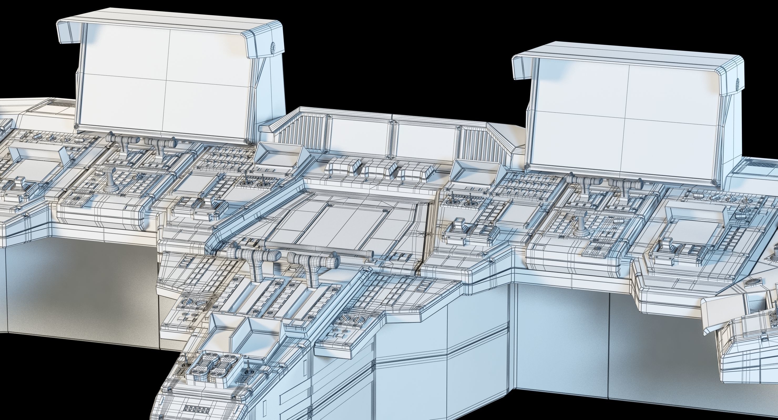 Spaceship bridge textured 3D model_32