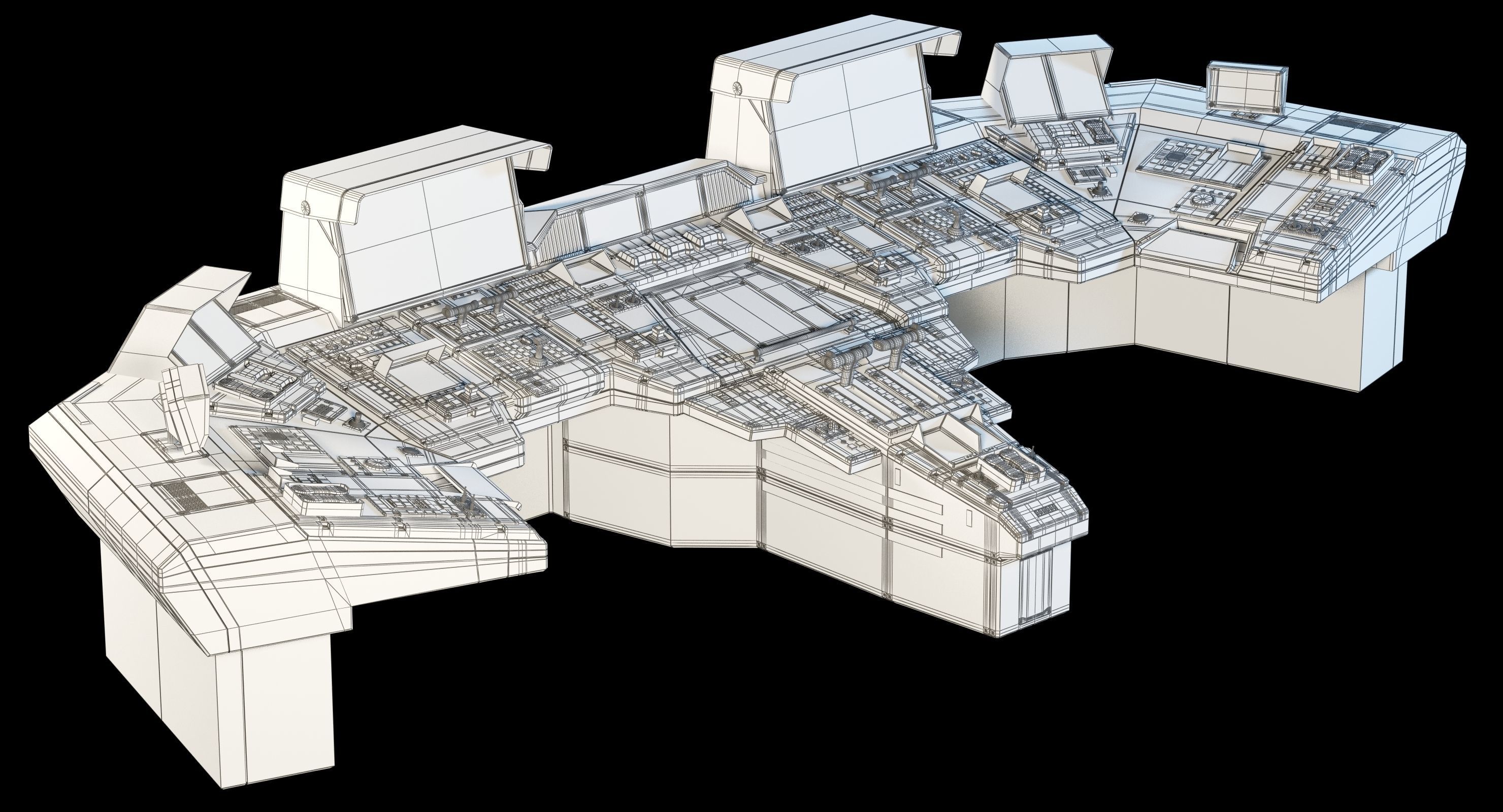 Spaceship bridge textured 3D model_20